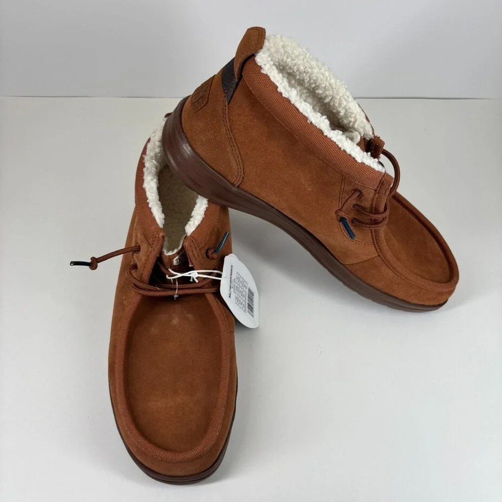 HEYDUDE Wally Mid GripR‎ Warmth Men's 13 Brown Suede Faux-Shearling Chukka Boots